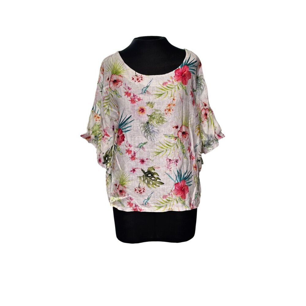 Floral Linen Viola Borghi Womens Blouse Size L Made In Italy